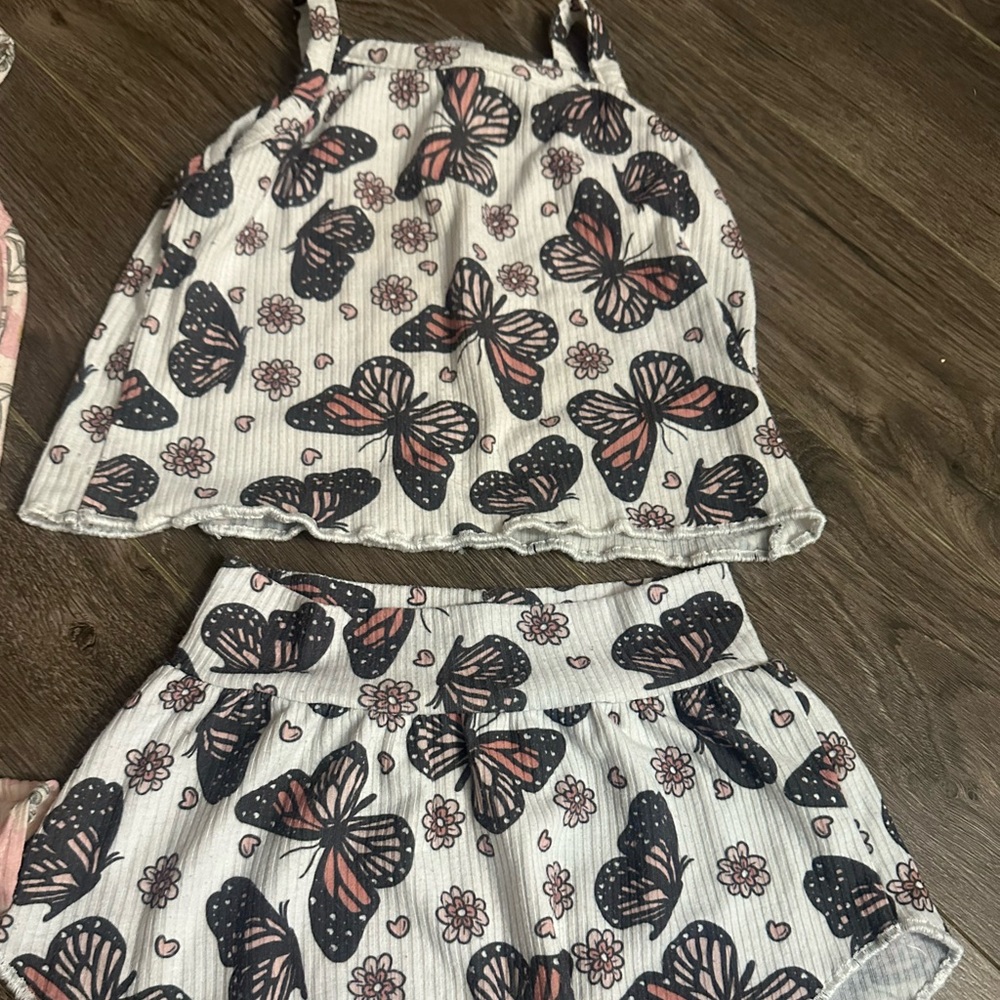 Handmade Butterfly Print Tank Top and Shorts Two-Piece Set
